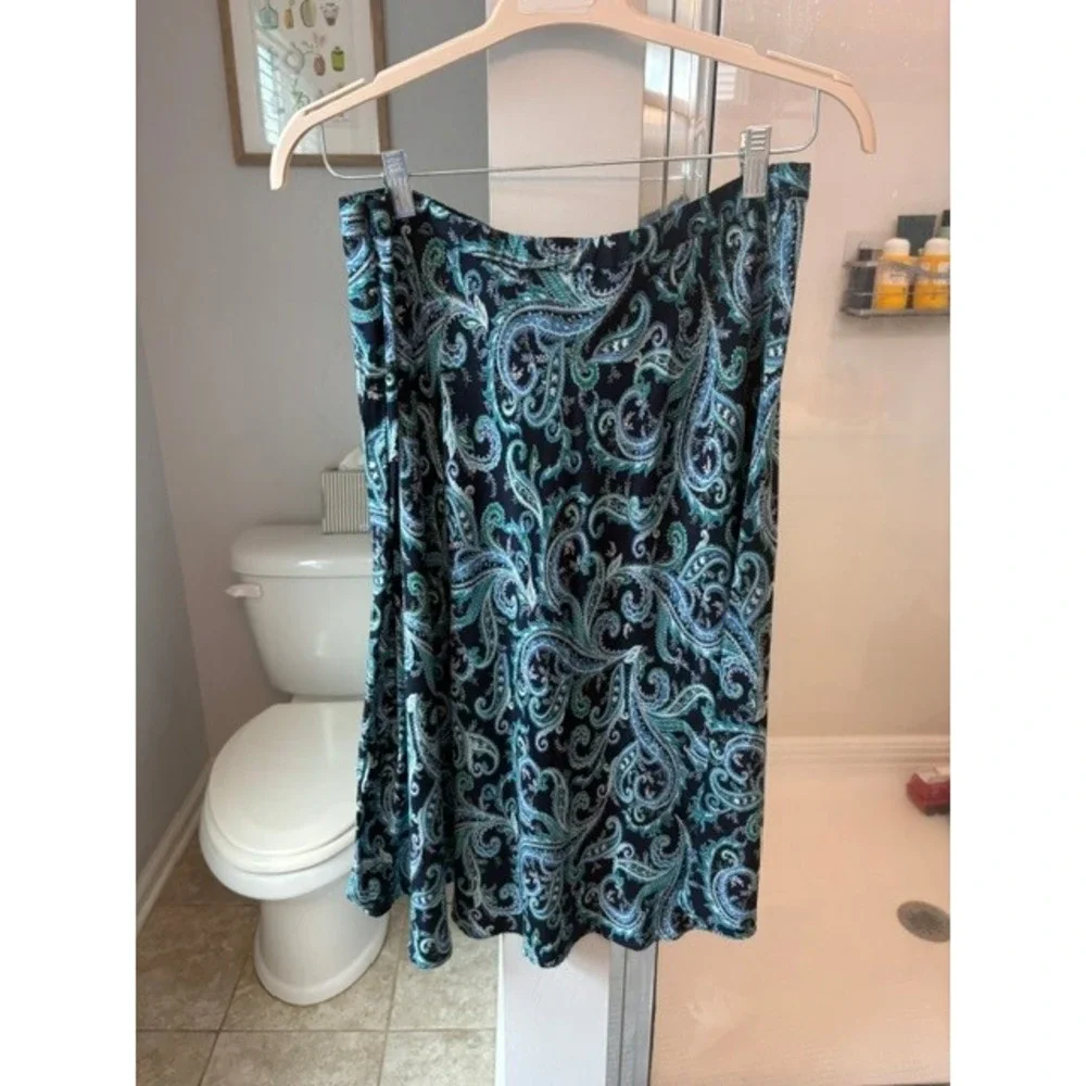 J. Jill Women's M Paisley Midi Skirt Blue Green ECOVERO Viscose Side Zip